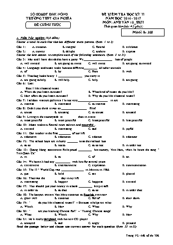 Đề kiểm tra học kì 2 môn Tiếng Anh Lớp 10 - Năm học 2017-2018 - Trường THPT Gia Nghĩa - Mã đề thi 308