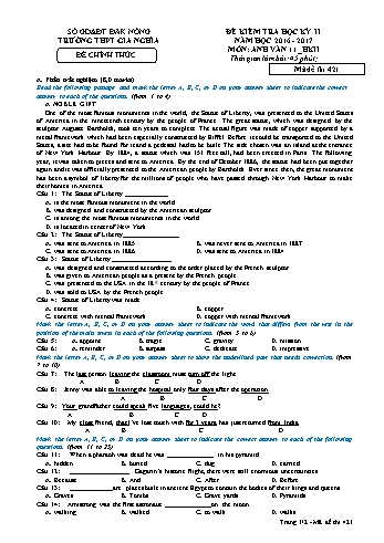 Đề kiểm tra học kì 2 môn Tiếng Anh Lớp 11 - Năm học 2017-2018 - Trường THPT Gia Nghĩa - Mã đề thi 421