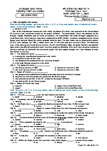 Đề kiểm tra học kì 2 môn Tiếng Anh Lớp 11 - Năm học 2017-2018 - Trường THPT Gia Nghĩa - Mã đề thi 315