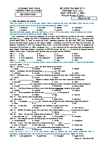 Đề kiểm tra học kì 2 môn Tiếng Anh Lớp 11 - Năm học 2017-2018 - Trường THPT Gia Nghĩa - Mã đề thi 287