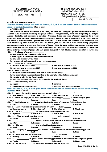Đề kiểm tra học kì 2 môn Tiếng Anh Lớp 11 - Năm học 2017-2018 - Trường THPT Gia Nghĩa - Mã đề thi 104