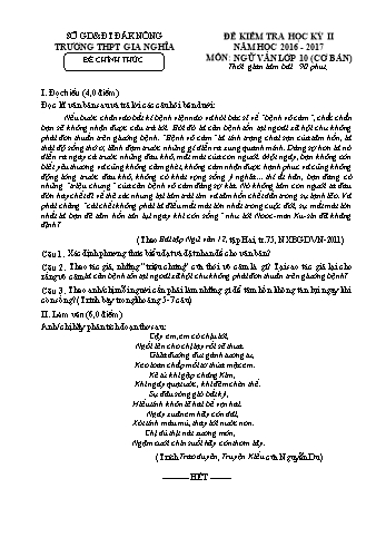 Đề kiểm tra học kì 2 môn Văn Lớp 10 - Năm học 2016-2017 - Trường THPT Gia Nghĩa