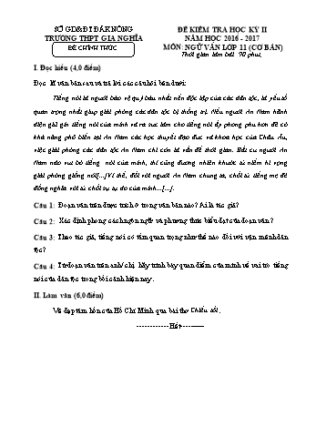 Đề kiểm tra học kì 2 môn Văn Lớp 11 - Năm học 2016-2017 - Trường THPT Gia Nghĩa