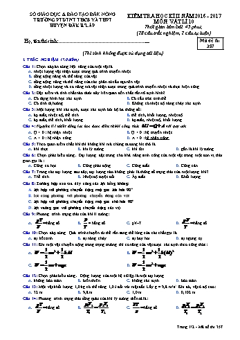 Đề kiểm tra học kì 2 môn Vật lý lớp 10 - Năm học 2016-2017 - Trường PTDT Nội trú Đăk Rlấp - Mã đề 357