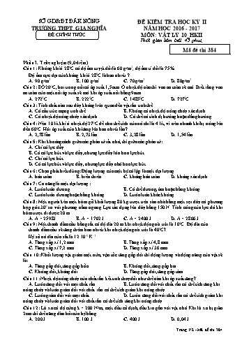 Đề kiểm tra học kì 2 môn Vật lý Lớp 10 - Năm học 2016-2017 - Trường THPT Gia Nghĩa - Mã đề thi 384