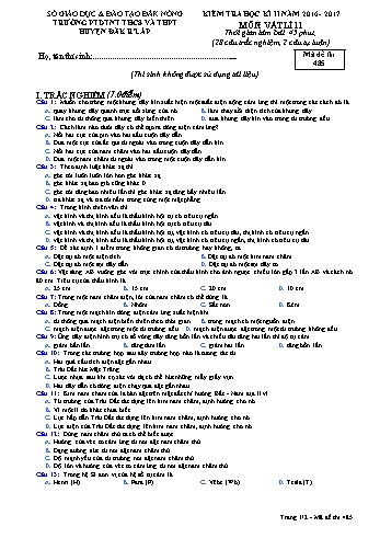 Đề kiểm tra học kì 2 môn Vật lý lớp 11 - Năm học 2016-2017 - Trường PTDT Nội trú Đăk Rlấp - Mã đề 485