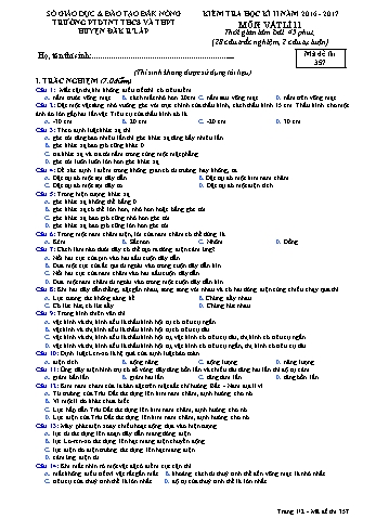Đề kiểm tra học kì 2 môn Vật lý lớp 11 - Năm học 2016-2017 - Trường PTDT Nội trú Đăk Rlấp - Mã đề 357