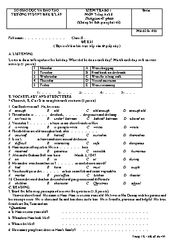 Đề kiểm tra số 1 môn Tiếng anh lớp 8 - Trường PTDT Nội trú Đăk Rlấp - Mã đề 493