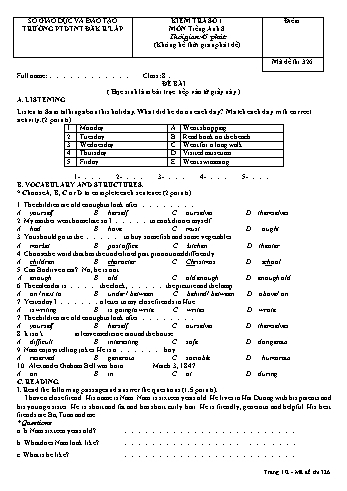 Đề kiểm tra số 1 môn Tiếng anh lớp 8 - Trường PTDT Nội trú Đăk Rlấp - Mã đề 326