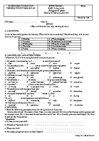Đề kiểm tra số 1 môn Tiếng anh lớp 8 - Trường PTDT Nội trú Đăk Rlấp - Mã đề 245