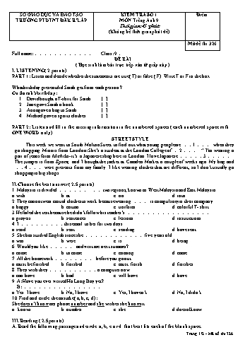 Đề kiểm tra số 1 môn Tiếng anh lớp 9 - Trường PTDT Nội trú Đăk Rlấp - Mã đề 326