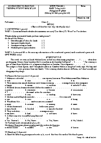 Đề kiểm tra số 1 môn Tiếng anh lớp 9 - Trường PTDT Nội trú Đăk Rlấp - Mã đề 245