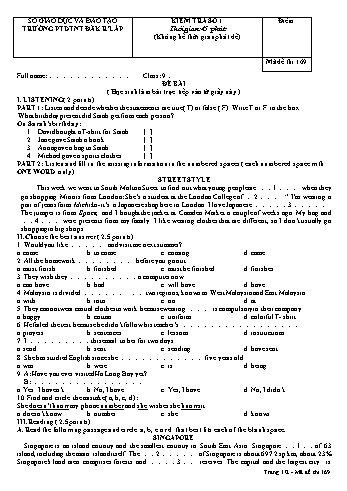Đề kiểm tra số 1 môn Tiếng anh lớp 9 - Trường PTDT Nội trú Đăk Rlấp - Mã đề 169