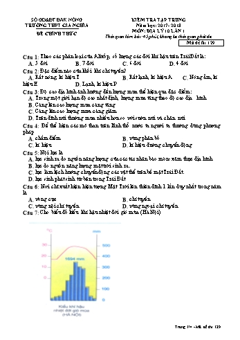 Đề kiểm tra tập trung môn Địa lý Lớp 10 lần 1 - Năm học 2017-2018 - Trường THPT Gia Nghĩa - Mã đề thi 129