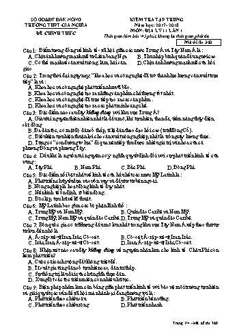 Đề kiểm tra tập trung môn Địa lý Lớp 11 lần 1 - Năm học 2017-2018 - Trường THPT Gia Nghĩa - Mã đề thi 360