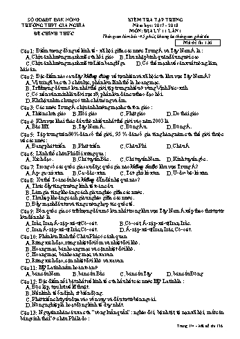 Đề kiểm tra tập trung môn Địa lý Lớp 11 lần 1 - Năm học 2017-2018 - Trường THPT Gia Nghĩa - Mã đề thi 136