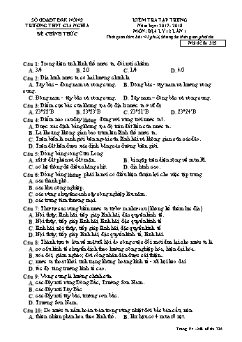Đề kiểm tra tập trung môn Địa lý Lớp 12 lần 1 - Năm học 2017-2018 - Trường THPT Gia Nghĩa - Mã đề thi 325