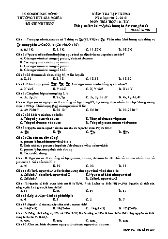 Đề kiểm tra tập trung môn Hóa học Lớp 10 lần 1 - Năm học 2017-2018 - Trường THPT Gia Nghĩa - Mã đề thi 209