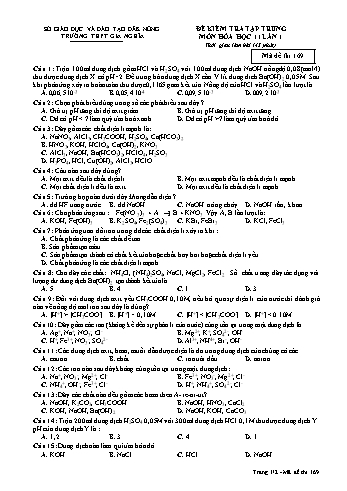 Đề kiểm tra tập trung môn Hóa học Lớp 11 lần 1 - Năm học 2017-2018 - Trường THPT Gia Nghĩa - Mã đề thi 169