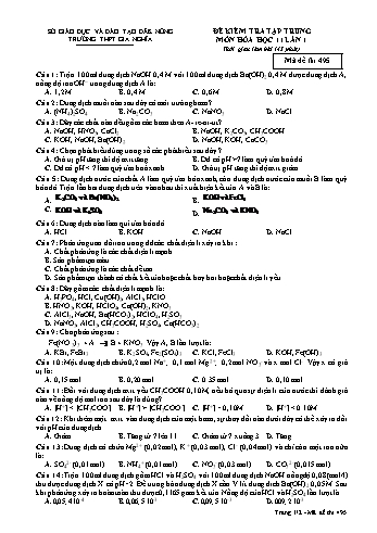 Đề kiểm tra tập trung môn Hóa học Lớp 11 lần 1 - Năm học 2017-2018 - Trường THPT Gia Nghĩa - Mã đề thi 495