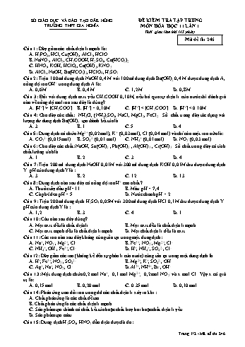 Đề kiểm tra tập trung môn Hóa học Lớp 11 lần 1 - Năm học 2017-2018 - Trường THPT Gia Nghĩa - Mã đề thi 246