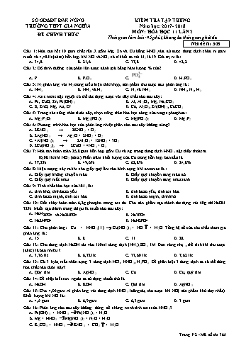 Đề kiểm tra tập trung môn Hóa học Lớp 11 lần 2 - Năm học 2017-2018 - Trường THPT Gia Nghĩa - Mã đề thi 356