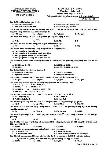 Đề kiểm tra tập trung môn Hóa học Lớp 11 lần 2 - Năm học 2017-2018 - Trường THPT Gia Nghĩa - Mã đề thi 138
