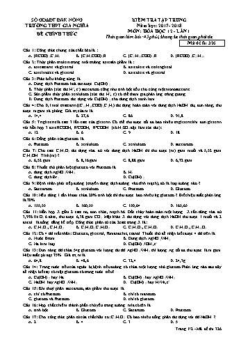 Đề kiểm tra tập trung môn Hóa học Lớp 12 lần 1 - Năm học 2017-2018 - Trường THPT Gia Nghĩa - Mã đề thi 326