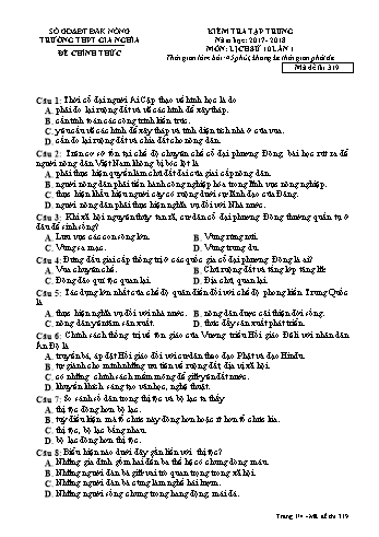 Đề kiểm tra tập trung môn Lịch sử Lớp 10 lần 1 - Năm học 2017-2018 - Trường THPT Gia Nghĩa - Mã đề thi 319