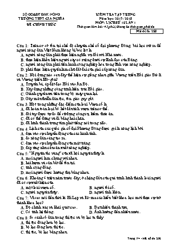Đề kiểm tra tập trung môn Lịch sử Lớp 10 lần 1 - Năm học 2017-2018 - Trường THPT Gia Nghĩa - Mã đề thi 258