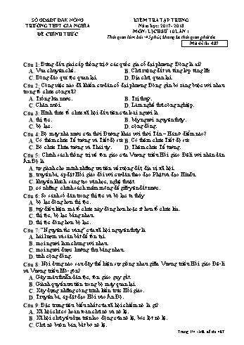 Đề kiểm tra tập trung môn Lịch sử Lớp 10 lần 1 - Năm học 2017-2018 - Trường THPT Gia Nghĩa - Mã đề thi 487
