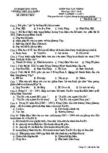 Đề kiểm tra tập trung môn Lịch sử Lớp 11 lần 1 - Năm học 2017-2018 - Trường THPT Gia Nghĩa - Mã đề thi 368