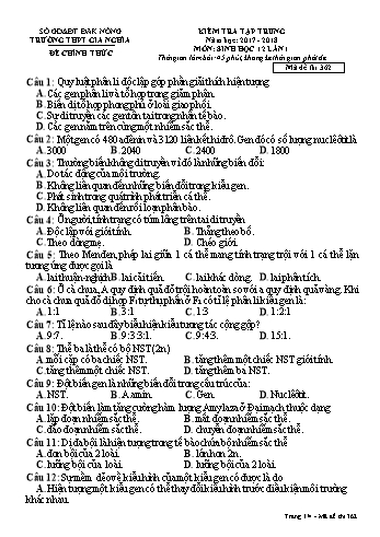 Đề kiểm tra tập trung môn Sinh học Lớp 12 lần 1 - Năm học 2017-2018 - Trường THPT Gia Nghĩa - Mã đề thi 362