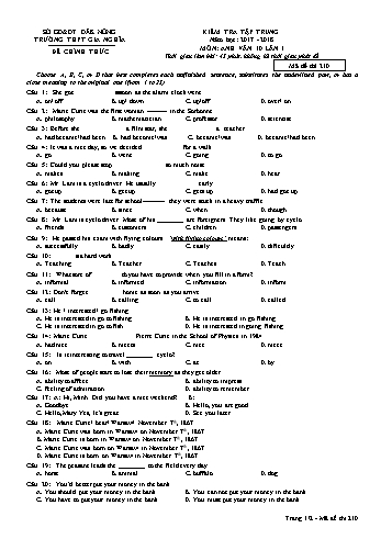Đề kiểm tra tập trung môn Tiếng Anh Lớp 10 lần 1 - Năm học 2017-2018 - Trường THPT Gia Nghĩa - Mã đề thi 210