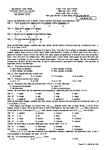 Đề kiểm tra tập trung môn Tiếng Anh Lớp 10 lần 1 - Năm học 2017-2018 - Trường THPT Gia Nghĩa - Mã đề thi 358