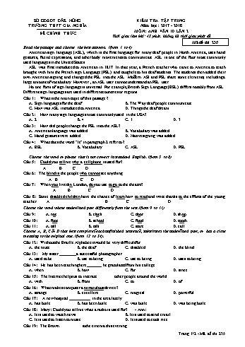 Đề kiểm tra tập trung môn Tiếng Anh Lớp 10 lần 2 - Năm học 2017-2018 - Trường THPT Gia Nghĩa - Mã đề thi 235