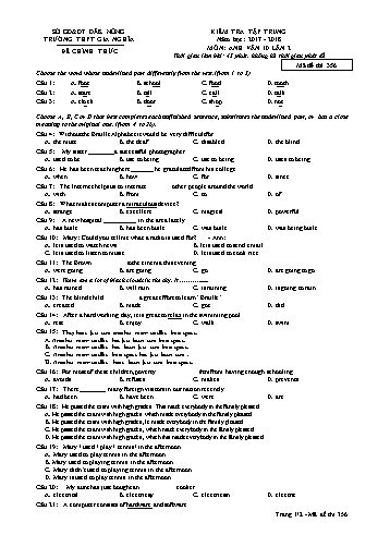 Đề kiểm tra tập trung môn Tiếng Anh Lớp 10 lần 2 - Năm học 2017-2018 - Trường THPT Gia Nghĩa - Mã đề thi 356