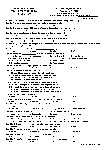Đề kiểm tra tập trung môn Tiếng Anh Lớp 10 lần 3 - Năm học 2017-2018 - Trường THPT Gia Nghĩa - Mã đề thi 350