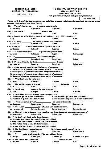 Đề kiểm tra tập trung môn Tiếng Anh Lớp 10 lần 3 - Năm học 2017-2018 - Trường THPT Gia Nghĩa - Mã đề thi 162