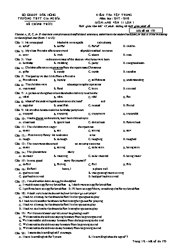 Đề kiểm tra tập trung môn Tiếng Anh Lớp 11 lần 1 - Năm học 2017-2018 - Trường THPT Gia Nghĩa - Mã đề thi 170