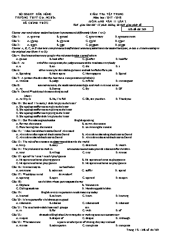 Đề kiểm tra tập trung môn Tiếng Anh Lớp 11 lần 2 - Năm học 2017-2018 - Trường THPT Gia Nghĩa - Mã đề thi 369