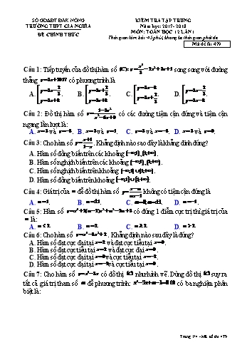 Đề kiểm tra tập trung môn Toán Đại số Lớp 12 lần 1 - Năm học 2017-2018 - Trường THPT Gia Nghĩa - Mã đề thi 479