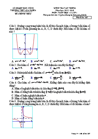 Đề kiểm tra tập trung môn Toán Đại số Lớp 12 lần 1 - Năm học 2017-2018 - Trường THPT Gia Nghĩa - Mã đề thi 207