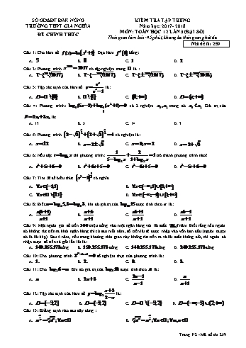 Đề kiểm tra tập trung môn Toán Đại số Lớp 12 lần 3 - Năm học 2017-2018 - Trường THPT Gia Nghĩa - Mã đề thi 259