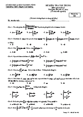 Đề kiểm tra tập trung môn Toán Giải tích Lớp 12 - Năm học 2016-2017 - Trường THPT Phạm Văn Đồng - Mã đề thi 485