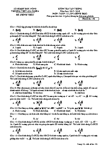 Đề kiểm tra tập trung môn Toán Hình học Lớp 12 lần 2 - Năm học 2017-2018 - Trường THPT Gia Nghĩa - Mã đề thi 175