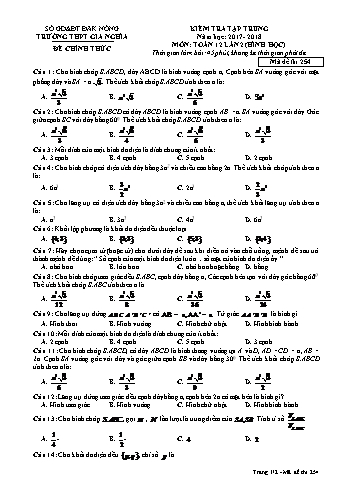 Đề kiểm tra tập trung môn Toán Hình học Lớp 12 lần 2 - Năm học 2017-2018 - Trường THPT Gia Nghĩa - Mã đề thi 254
