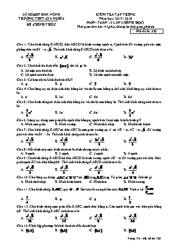 Đề kiểm tra tập trung môn Toán Hình học Lớp 12 lần 2 - Năm học 2017-2018 - Trường THPT Gia Nghĩa - Mã đề thi 320