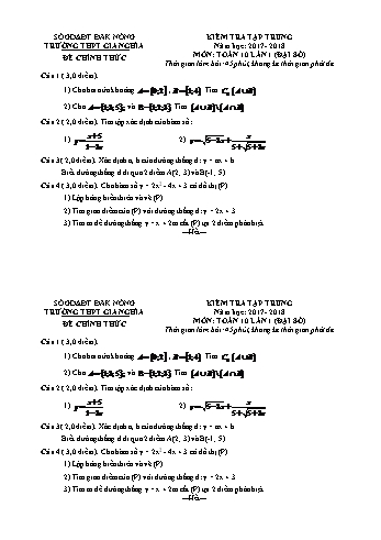 Đề kiểm tra tập trung môn Toán Lớp 10 lần 1 - Năm học 2017-2018 - Trường THPT Gia Nghĩa