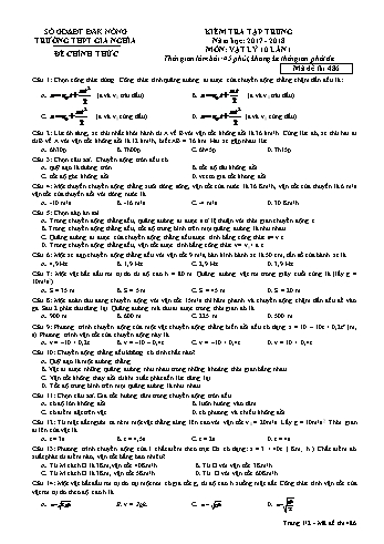 Đề kiểm tra tập trung môn Vật lý Lớp 10 lần 1 - Năm học 2017-2018 - Trường THPT Gia Nghĩa - Mã đề thi 486